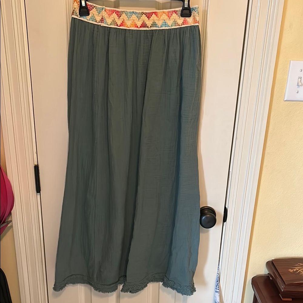 Green Smocked A-Line Maxi Skirt Resort Wear